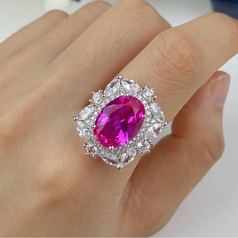 New S925 Sterling Silver Red Corundum Ring Women Ruby Luxury Retro Royal Wedding Anniversary Party Fine Crystal Jewelry | Украшения и