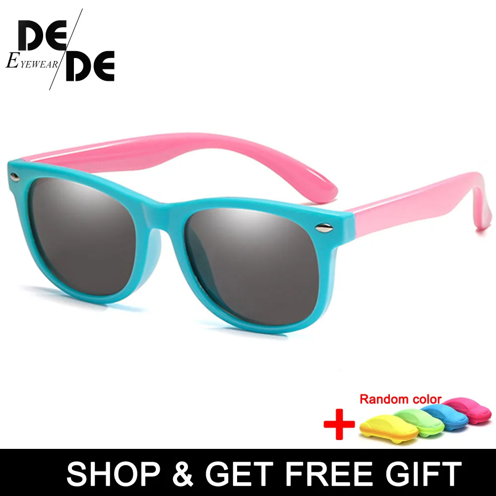 Light Blue Pink Новые силиконовые поляризованные детские солнцезащитные очки Квадратные мужские и женские детские очки UV400 Защитные брендовые солнцезащитные очки мягкого действия - Цвет линз: Light Blue Pink