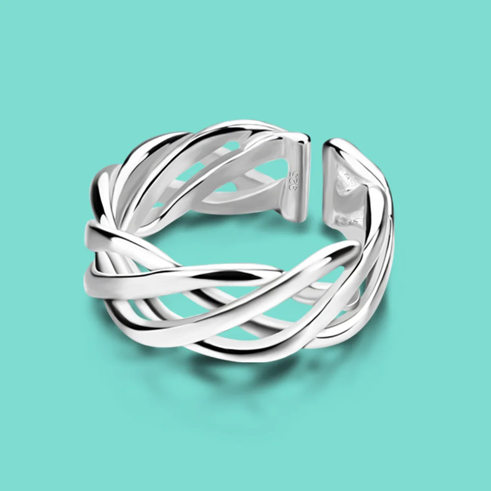 Кольцо из серебра 925 для женщин с тканым узором кольцо чистого Открытое свободная