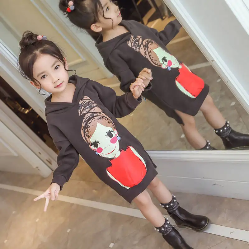 Style 2 Платья с длинными рукавами для маленьких девочек; детские весенние свитера с капюшоном и рисунком; платья для девочек; хлопковое Повседневное платье; осенняя одежда для подростков - Цвет: Style 2