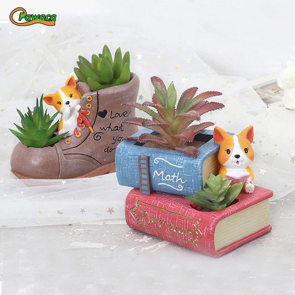 

Resin Flower Planter Set Cartoon Puppy Cute Corgi Succulent Plants Planter Pot Mini Bonsai Cactus Flower Pot Home Decor Craft