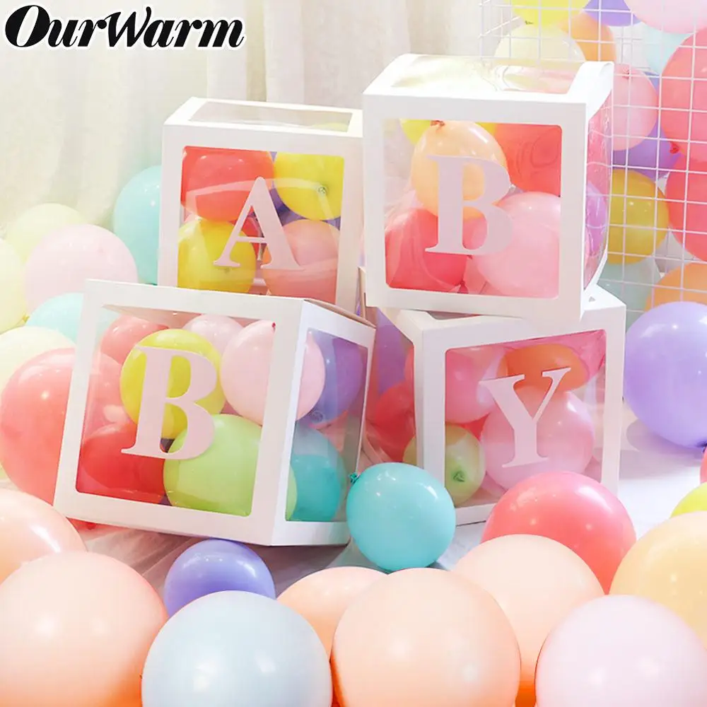 

OurWarm Transparent Box Baby Shower Wedding Decor Decorations 4 Letter per Box First Birthday Boy Girl Event Party Supplies