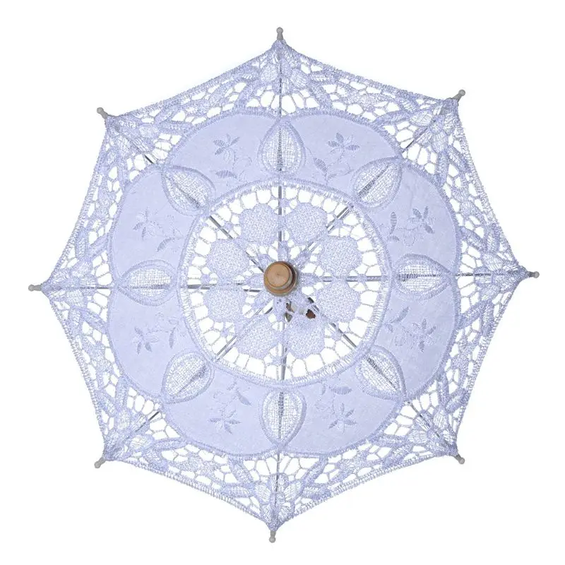 Womens Manual Opening Wedding Bridal Parasol Umbrella Hollow Out Embroidery Lace