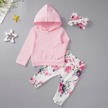 Одежда для маленьких девочек; однотонная толстовка с длинными рукавами; Одежда для новорожденных; штаны с цветочным принтом; повязка на голову; зимняя одежда для новорожденных девочек; roupa infantil