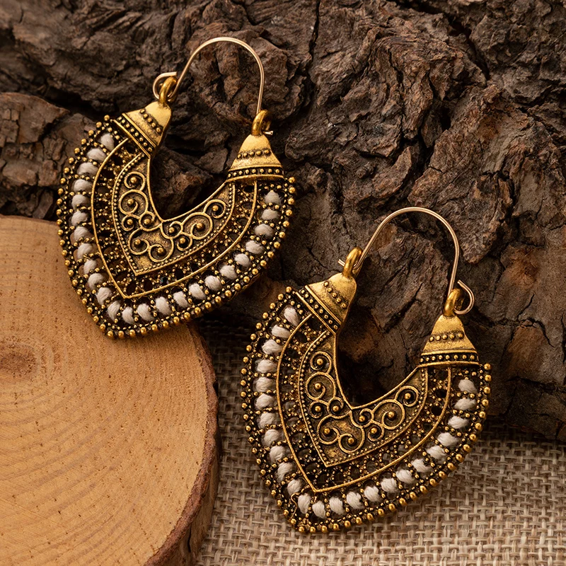 Vintage Mandala Flower Drop Earrings For Women