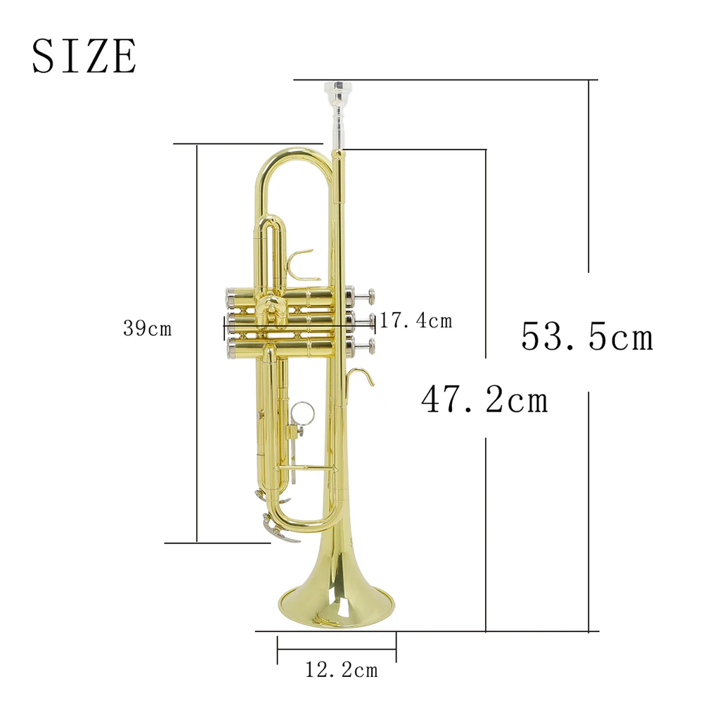 SLADE Musical Trompete Golden Langlebige Trompete mit Mundstück Handschuhe Schaumstoffgehäuse Blechblasinstrumententeile Bb B Flat Trompeta – Detail 2