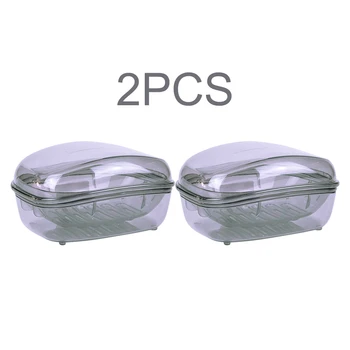 

2pcs Anti Slip Soap Case For Home Portable Solid Hotel Transparent Plastic With Lids Container Box Double Layer Fast Drain