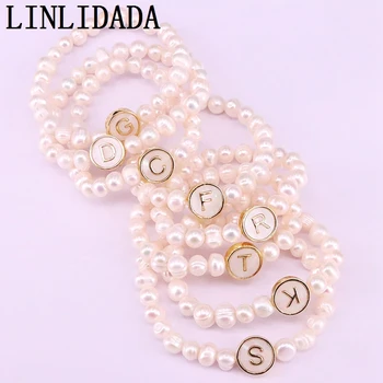 

5Pcs Nature Pearl Beads with Gold Initial Letter White Shell Spacer Charm Bracelets For Women Girl Trendy Charm Jewelry