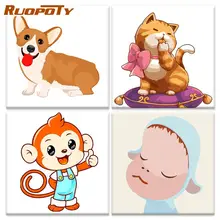 

RUOPOTY Cute Cat Dog Animal Cartoon Painting By Numbers Kits For Kids Diy Oil Paints Beginner Handpainted Frameless Unique Gift