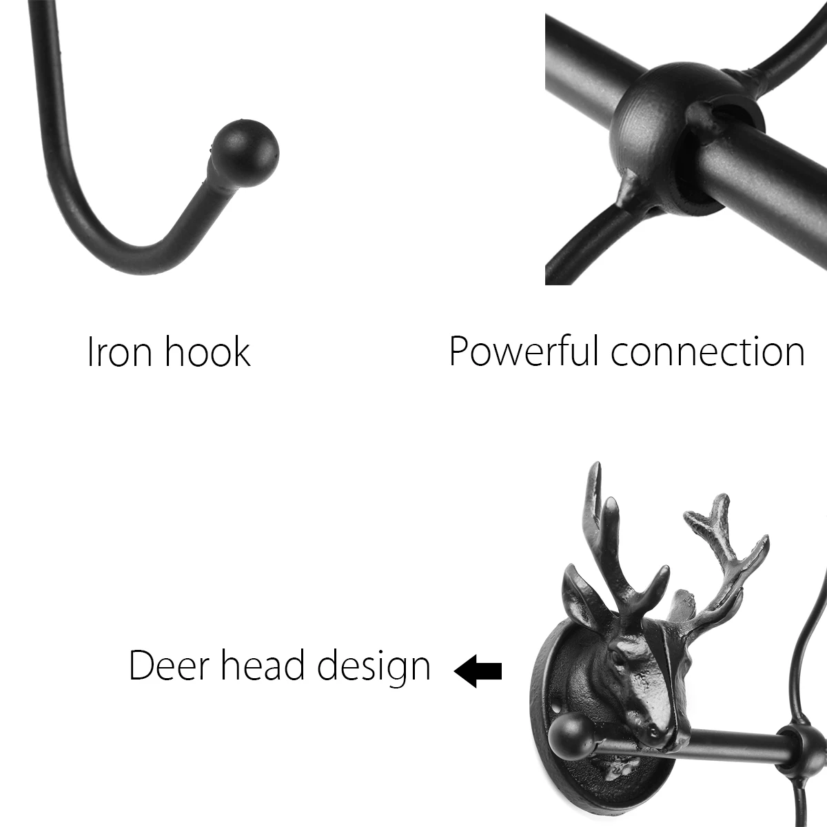 Antique Animal Head Robe Hook Deer Stag Hook Wall Mount Hanger Cast Iron Rack Clothes Coat Hanging Holder Home Decor