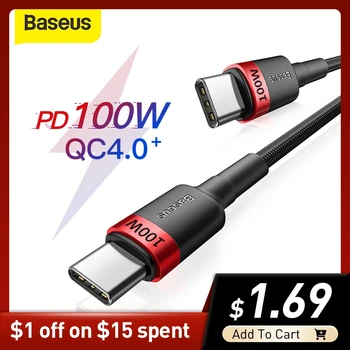 Baseus-Cable USB tipo C para MacBook Pro, carga rápida 4,0, 100W, PD, Samsung, Xiaomi mi 10