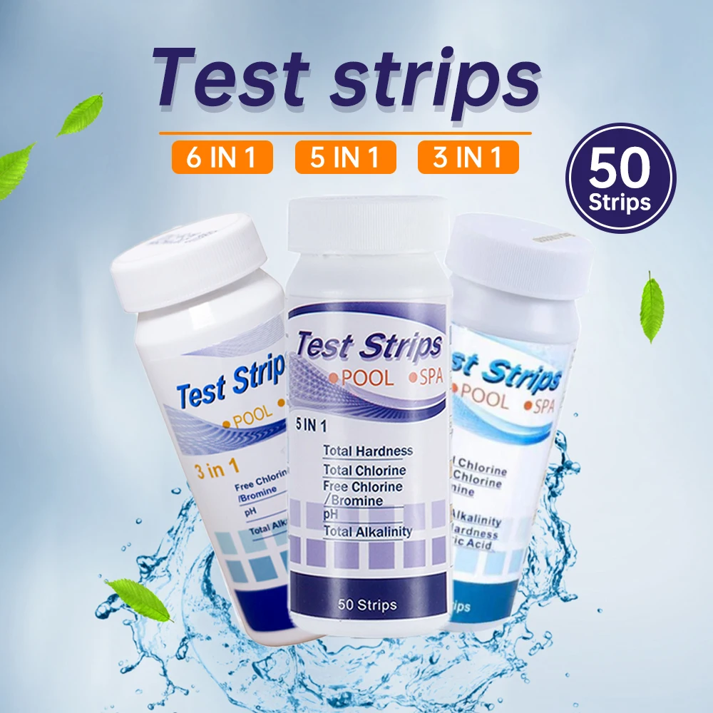 

50pcs 6-In-1 Swimming Pool PH Test Strips Paper Residual Chlorine PH Value Alkalinity Hardness Test Strip PH Tester Pool Cleaner