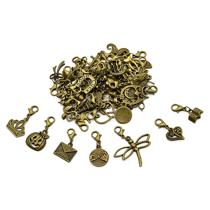 Wholesale 25pcs 4 Color Mixed Alloy Metal Charms Lobster Clasp Pendants Fit Pandora Style Bracelets Necklace DIY Jewelry Making