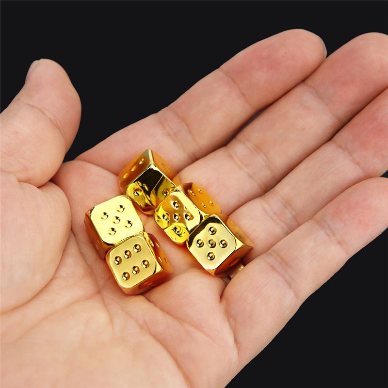 13mm Toy Gift Playing Games Gold//Silver Color Entertainment Desktop Game KTV Metal Dice 6 Sided Dice Square Point Dice Game Toys