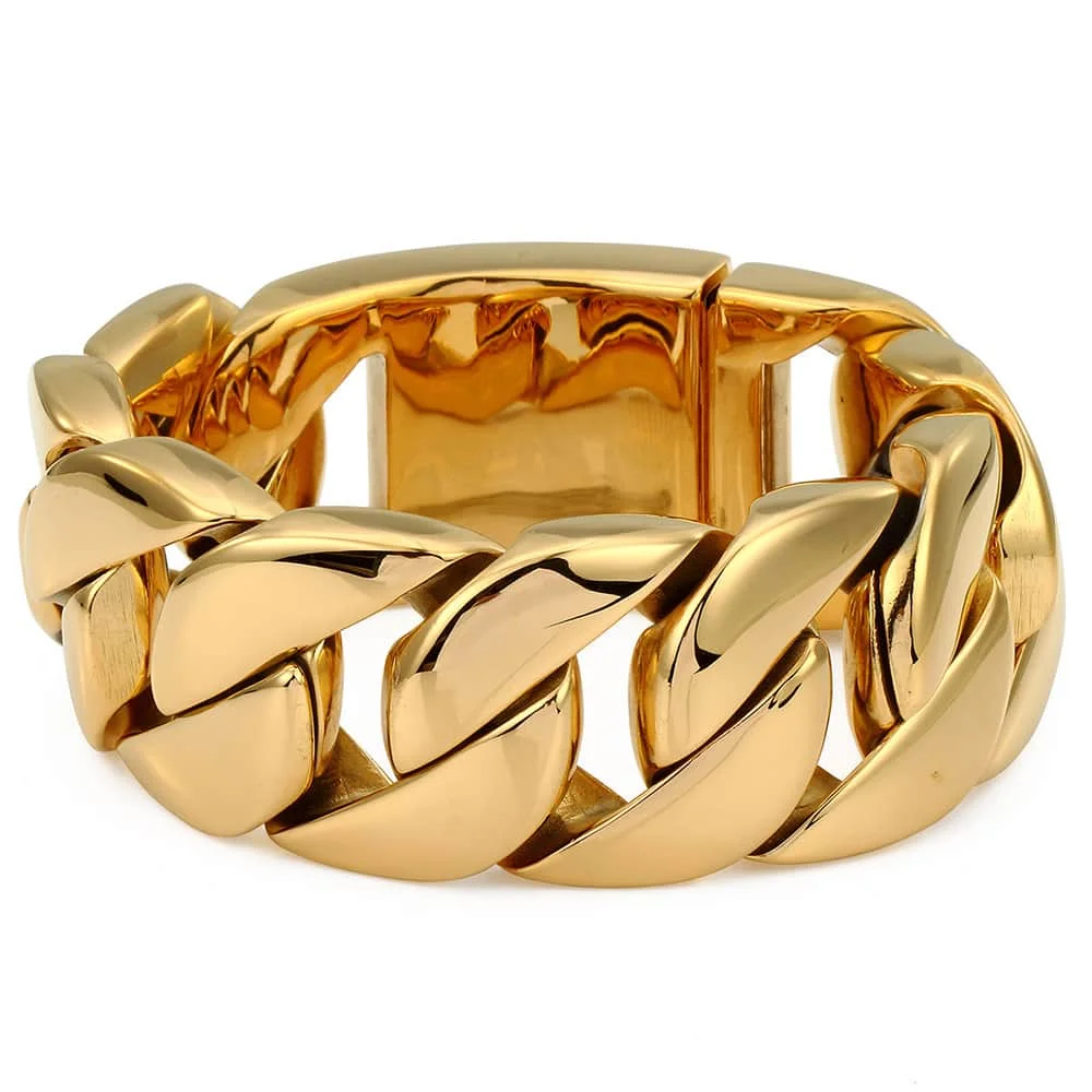 Davieslee 31mm Wide Super Heavy Thick Gold Color Round Curb Cuban Mens Chain 316L Stainless Steel Bracelet 21.5 cm DHB127 | Украшения и