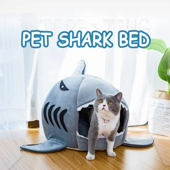 

Soft shark-shaped design Pet Warm Nest House Cute Small Animals Winter House Tent For Puppy Kitten Dog Cat Bed Cave Pet Product