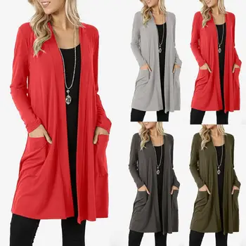 

Women's Casual Solid Color Long Sleeve Open Front Loose Lightweight Kimono Cardigan Pocket Coats