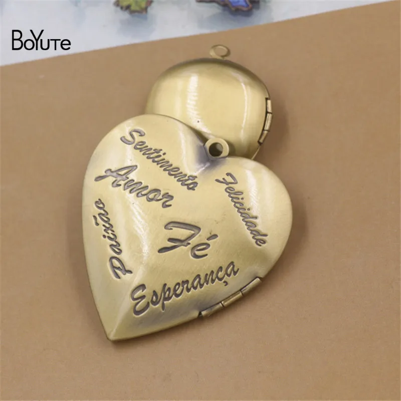 BoYuTe 4Pcs Big 40MM Metal Brass Floating Heart Locket Pendant Vintage Open Photo Locket Pendant (3)