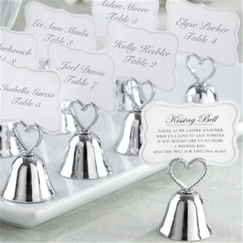 

4pcs/lot+FREE SHIPPING+"Kissing Bell" Silver gold Bell Place Card Holder/Photo Holder Wedding Table Decoration Favors