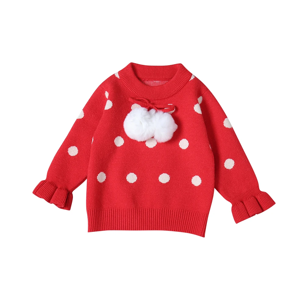 Pudcoco US Stock 0-5 Years Xmas Toddler Baby Girl Autumn Winter Sweaters Knitted Red Print Dot Long Sleeve Sweater Tops