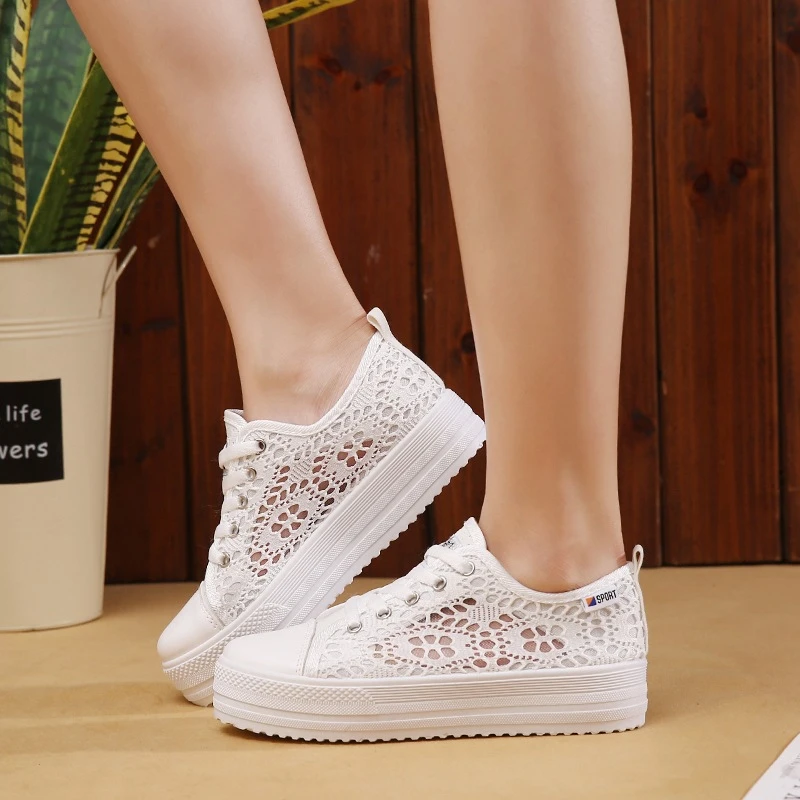 Jkm zapatos de lona con recortes informales para mujer, calzado plano con plataforma transpirable, con flores huecas, para 2019|Zapatos planos de mujer| - AliExpress