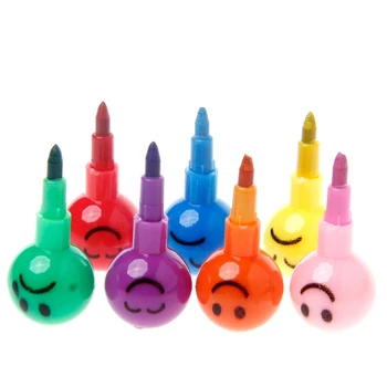 

4Pcs 7 Colors Stacker Swap Cute Smile Face crayon For School Childrens Toys