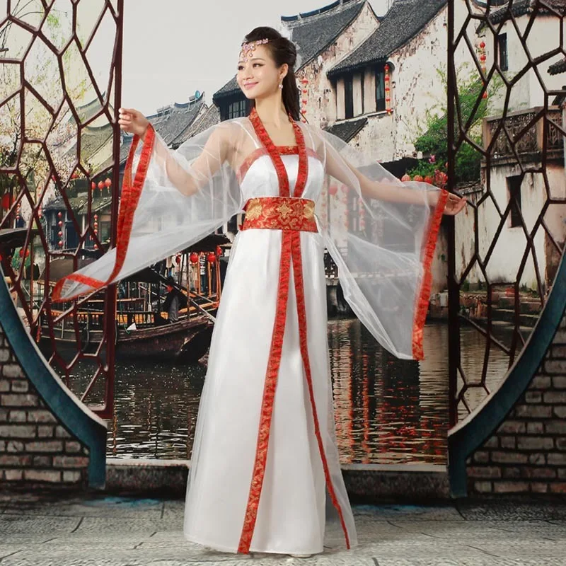 Hanfu костюмы для восточных танцев национальный костюм Хана династии Древний китайский женский костюм Китайский народный танец веер платье одежда