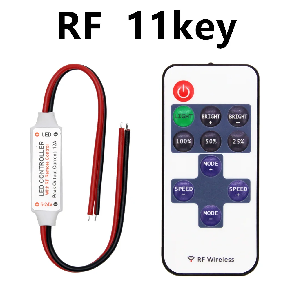 RF 11key Контроллер светодиодной ленты мини Диммер RF пульт дистанционного управления DC 5 в 12 В 24 в контроллер для светодиодный 5050 2835 полосы одного цвета - Цвет: RF 11key