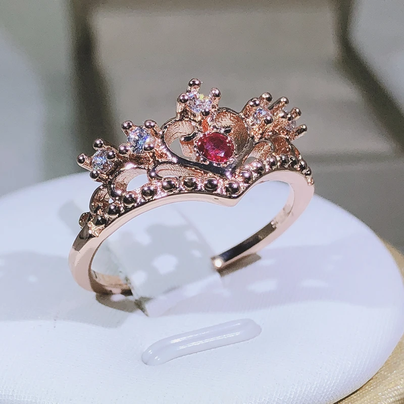 925 Silver Luxury Hollow Out Princess Crown Blue Purple Red Zircon