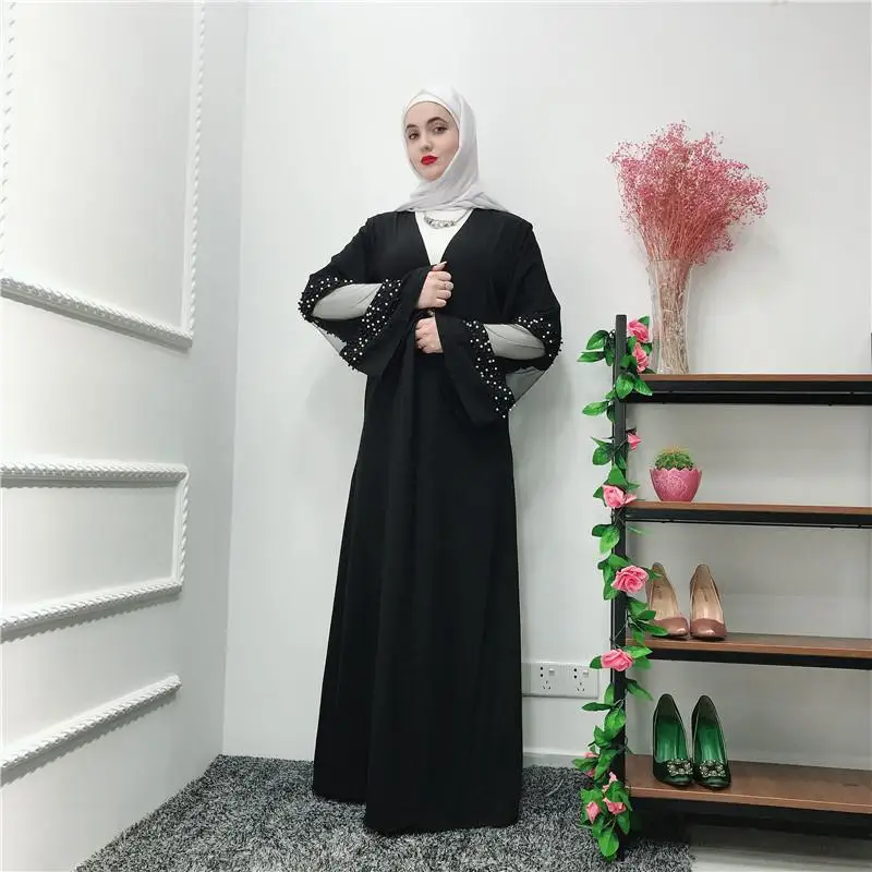 Кимоно абайя Дубай Кафтан мусульманский Женский Открытый спереди длинный кардиган Макси платье бусины джилбаб исламские вечерние коктейльное платье арабский халат