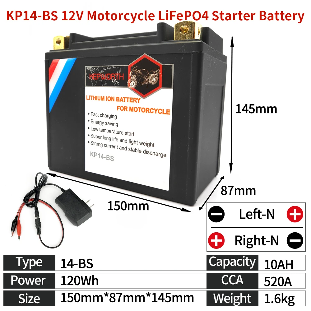 KP12 BS LiFePO4 Motorrad Starten Batterie 12V 8Ah CCA 450A Lithium eisen Roller Batterie LFP Mit