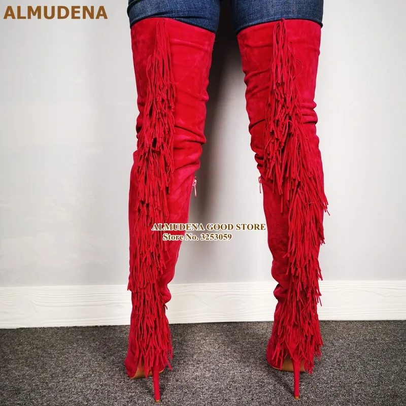 1909S1065 华为拍红色绒面鱼嘴过膝后流苏长靴 刘兴欢280 (6)