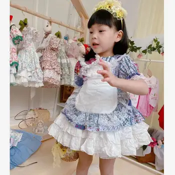 

2PCS Summer Lolita Spanish Princess Dress Lace Stitching Ball Birthday Party Gown Vintage Cute Turkey Dress For baby girls Y3030