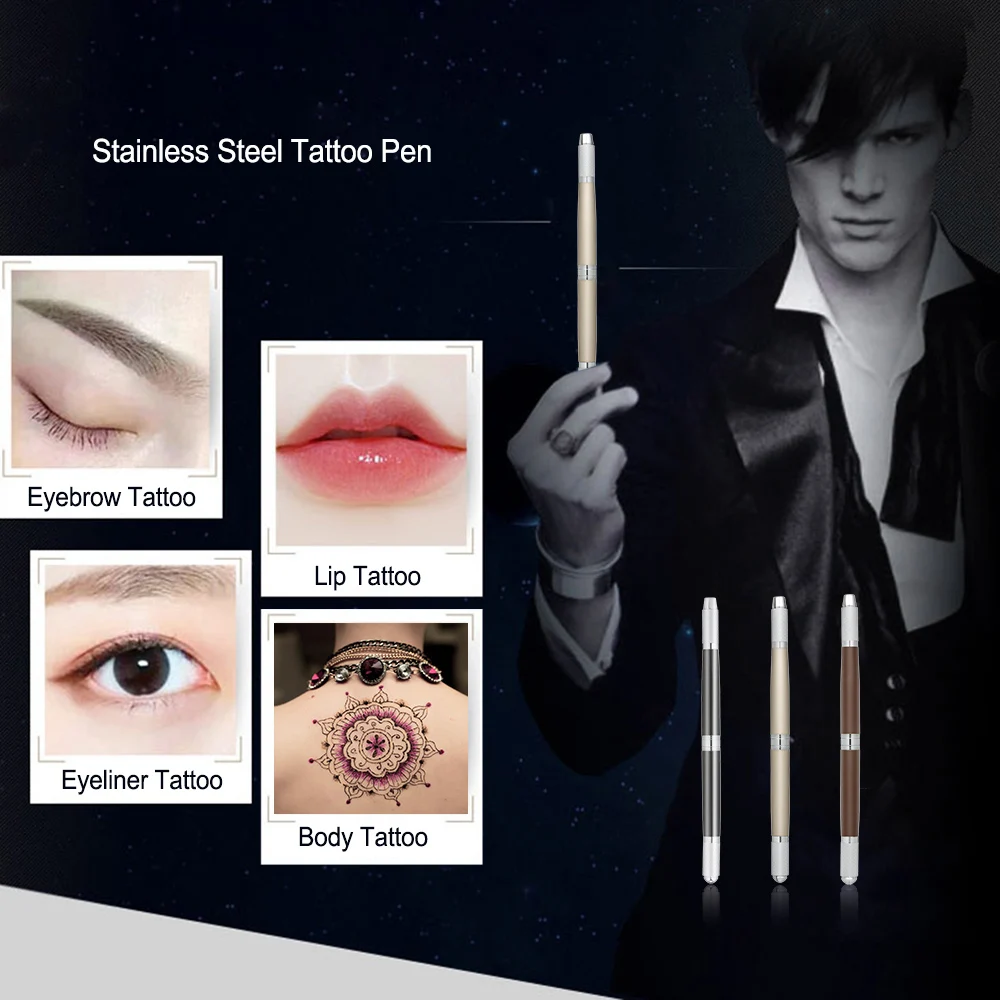 Semi-permanent Eyebrow Tattoo Pen Manual Handheld Tattooing Microblading Pen Triple-use Makeup Tools for Women Beauty Art Tools
