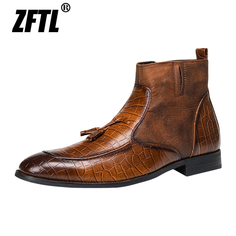 

ZFTL Men Ankle Boots male Chelsea boots Vintage tassel boots men Autumn and winter plus size man boots