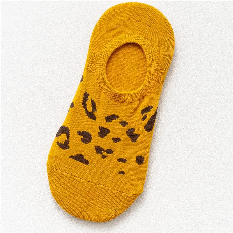Леопардовый рисунок хлопковые незаметные носки женские модные летние носки милые смешные короткие носки для девочек Прямая поставка - Цвет: Yellow