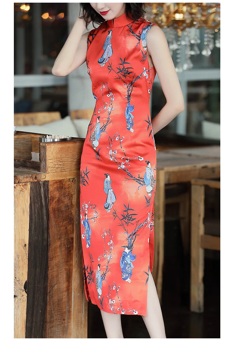 [Agent Main Push Have Preferential Price] Spring And Summer New Style Ink Bamboo Digital Printing Big Flower Cheongsam 9013