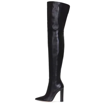 

Women's pointy high heeled knee high heeled nude boots