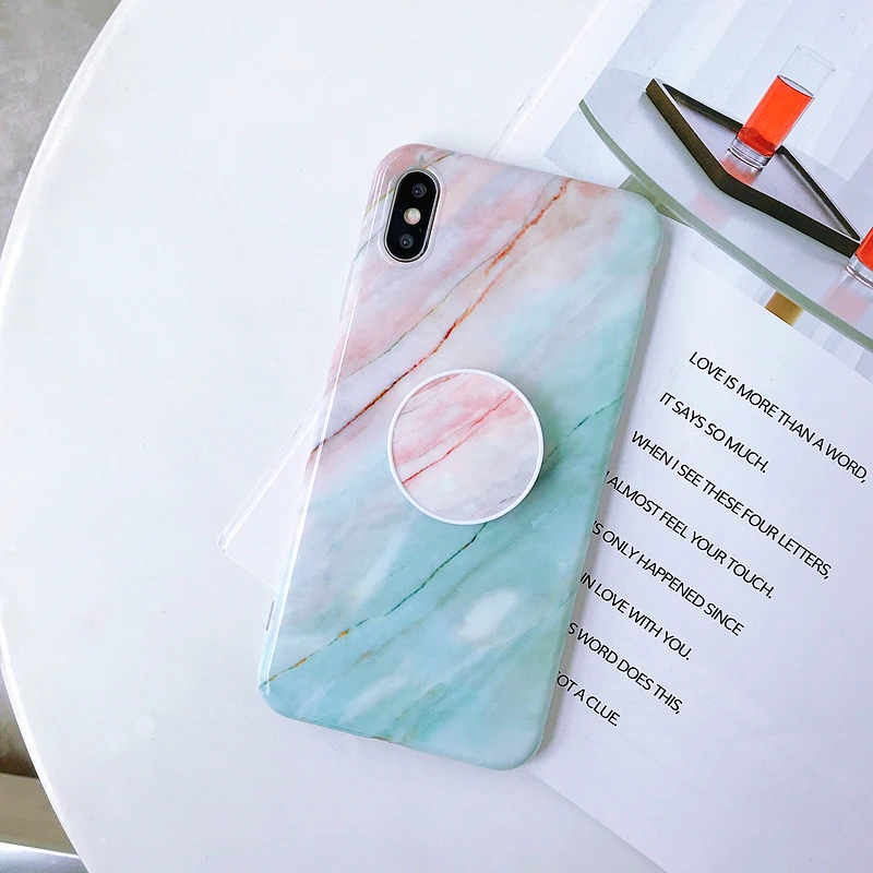 Модный силиконовый глянцевый мраморный чехол из ТПУ для Iphone XS Max X XR 7 8 Plus 6 6S Plus, складной держатель, чехол-подставка