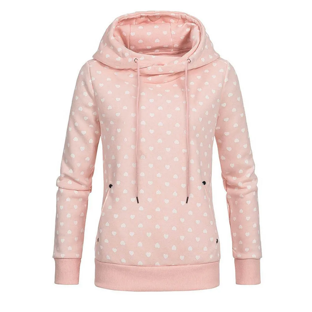 JAYCOSIN sports style fashion ladies pocket hooded sweatshirt casual heart-shaped printing sweatshirt daily birthday gift