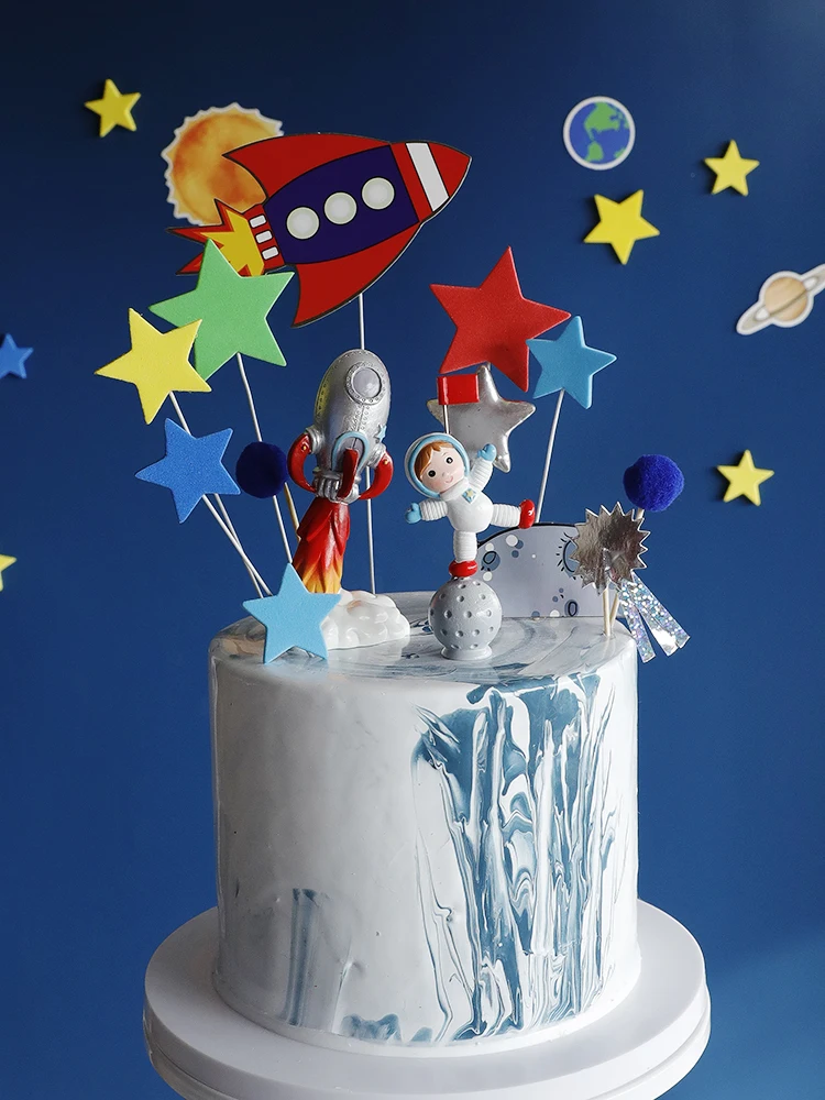 Adorno de Escritorio para La Decoración de Pastel de Cumpleaños 10 Piezas Decoración de Pasteles de Astronauta Cumpleaños Decoración de La Torta 