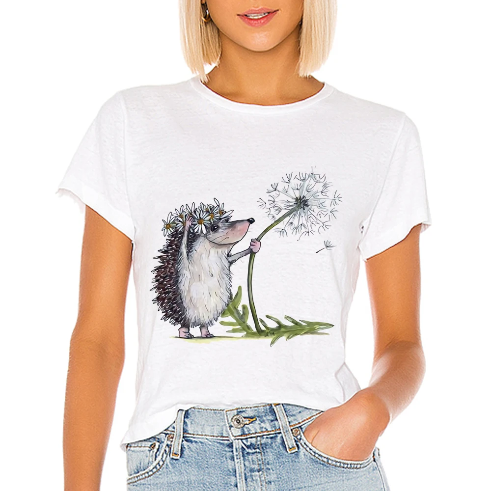 

Hedgehog Kawaii Gym Women's shirt Streetwear Vintage T-shirts ropa mujer Spring Summer Tshirt Casual Harajuku T shirt Women