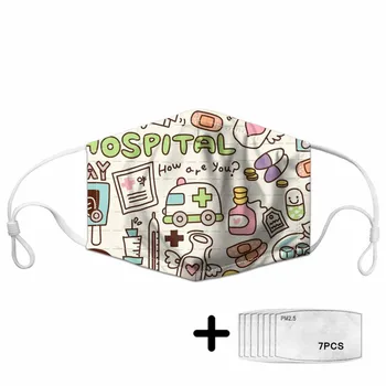 

2020 Cartoon Girls Pattern Anti Dust Mouth Mask for Teen Kids with 7pcs Pm2.5 Pollution Face Masks Cute Colorful Print Custom