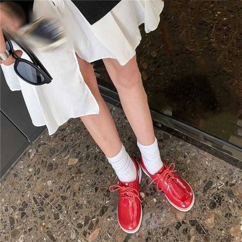 YMECHIC; модные весенние повседневные женские туфли из искусственной кожи на шнуровке, на массивном каблуке; цвет красный, синий, черный; женские туфли-лодочки с квадратным носком