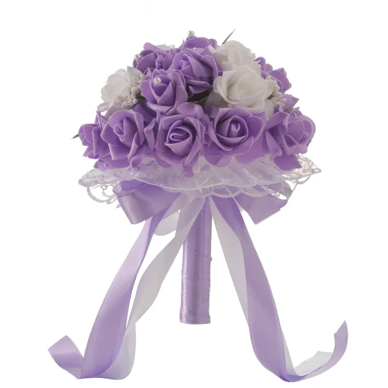 Elegant Bride Hands Holding Bouquet Romantic Rose Flower Pearl Crystal Wedding Bridal/Bridesmaid Bouquet Satin Flower