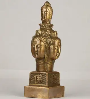 

YM Copper Statue Superb Vintage Collection Old Handmade Brass Carving Conjoined Buddha Four Sided Buddha Statue Seal