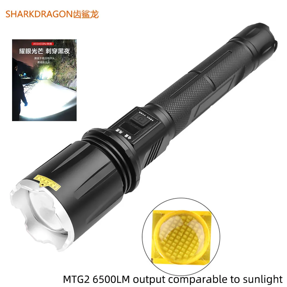 New MTG2 high power ultra bright led flashlight USB rechargeable with LCD safety hammer lens wide Angle Zoom torch