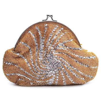 

Gold Beaded White Sparkling Evening Bag Women Party Prom Shoulder Handbags Elegant Female Coin Purse Small Long Chain Purses