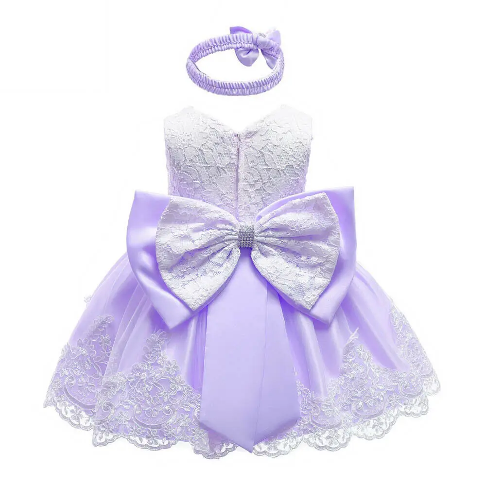 Новое платье принцессы без рукавов для маленьких девочек крестильное кружевное платье для свадебной вечеринки, детская одежда розовый, фиолетовый, красный, белый цвет, для детей от 0 до 24 месяцев