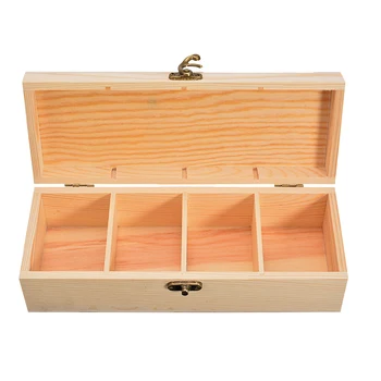 

4 Compartment Wooden Box Wood Storage Box Tea Jewelry Watch Container Case with Lock For Home Decorating Holder